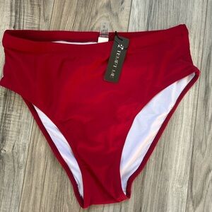NWT Tempt Me Women's Red Swim Bikini Bottom High Cut & High Waist in Size Large